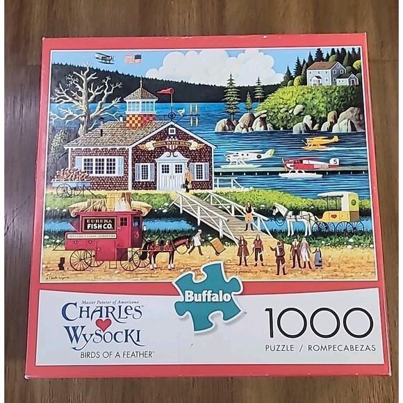 Charles Wysocki 1000 Pc Jigsaw Puzzle Sea Planes Airport Dock Horses Complete - Picture 2 of 7
